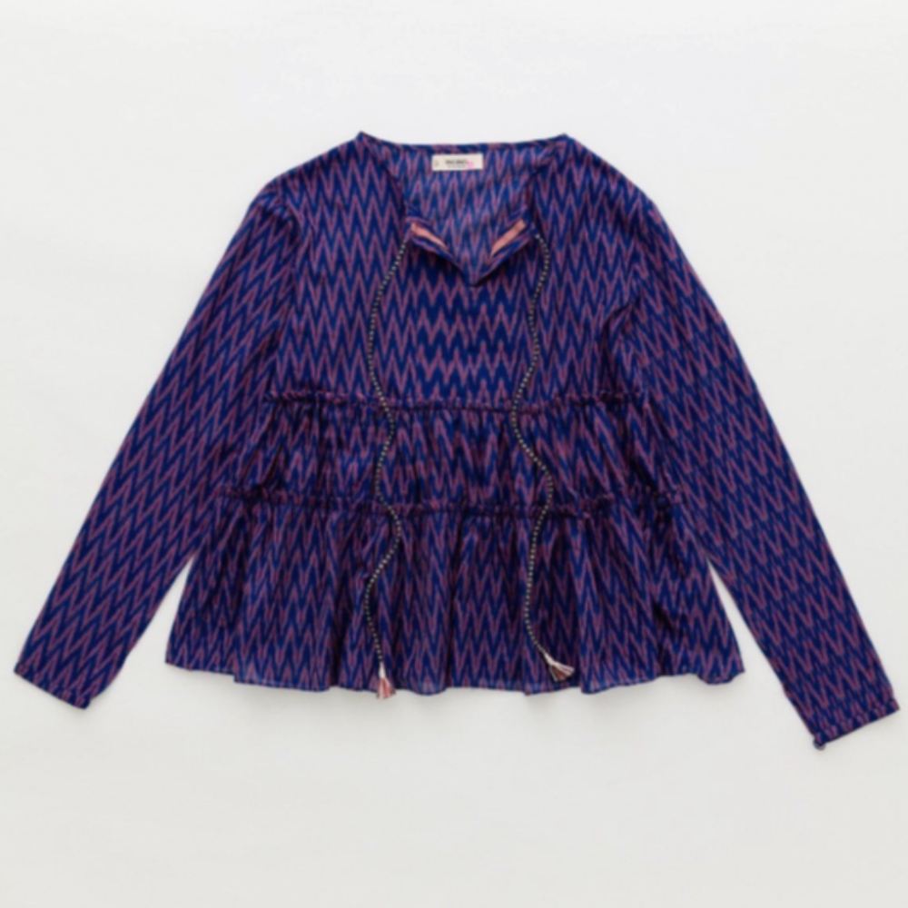 LemLem Zigy Blue Purple Tiered Tunic Top Small S